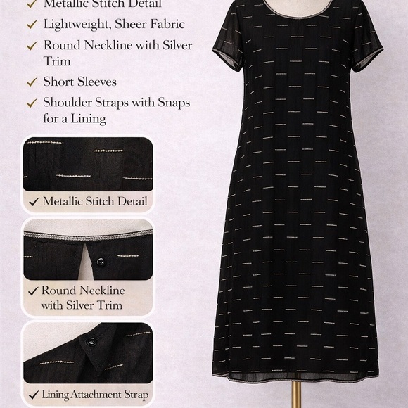 Michael Stars Sheer Black Shift Dress Metallic Stripe Short Sleeve Layering Med. - Picture 5 of 6